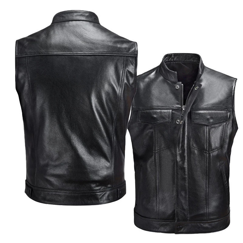 Autumn Winter Men's Faux Leather Waistcoat Classical Men Stand Collar Motorcycle Biker Leather Vest Stylish Clothing SHOWLU FASHION STORE