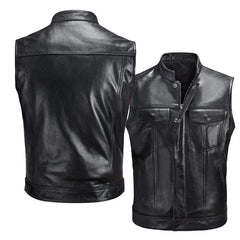 Autumn Winter Men's Faux Leather Waistcoat Classical Men Stand Collar Motorcycle Biker Leather Vest Stylish Clothing SHOWLU FASHION STORE