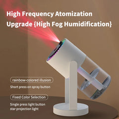 ‌280ML Portable Rotating Humidifier & Car Diffuser USB, 7-Color Projection Night Light, Ambient Mood Lighting for Office Travel‌