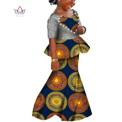 African Kids Dresses African Dashiki Print Cotton Wax Matching Dresses Africa Children Summer Plus Size Clothing