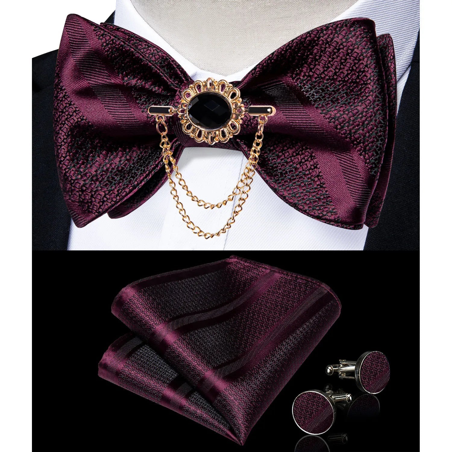 Pink Plaid Solid Men's Self Tie Bow Tie Silk Jacquard Woven Wedding Party Bowtie Hanky Brooch Set Men Butterfly Necktie DiBanGu SHOWLU FASHION STORE