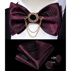 Pink Plaid Solid Men's Self Tie Bow Tie Silk Jacquard Woven Wedding Party Bowtie Hanky Brooch Set Men Butterfly Necktie DiBanGu SHOWLU FASHION STORE