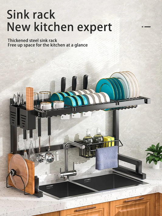 Thickened Multifunctional Dish Drain Rack Simple Kitchen Accessories Stainless Steel Kitchen Sink Storage Rack Utensil Holder