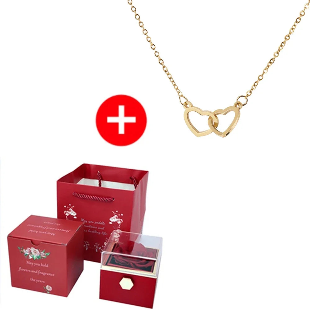 2024 New Valentine Eternal Rose Jewelry Ring Box Rotate Wedding Pendant Necklace Storage Case for Women Girlfriend SHOWLU FASHION STORE