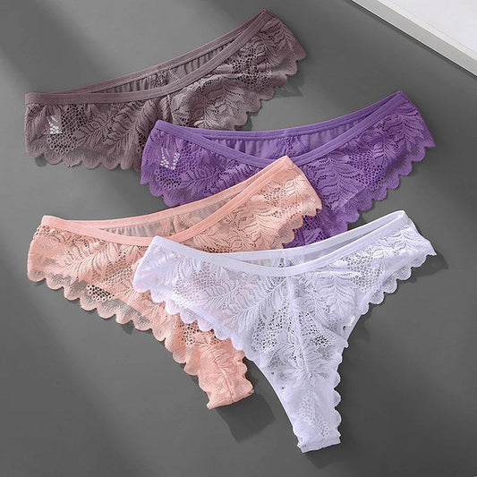 Lace Underwear Women's Panties Sexy Low-Waist Thong Hollow Out G String Female Underpant Solid Comfortable Female Lingerie SHOWLU FASHION STORE