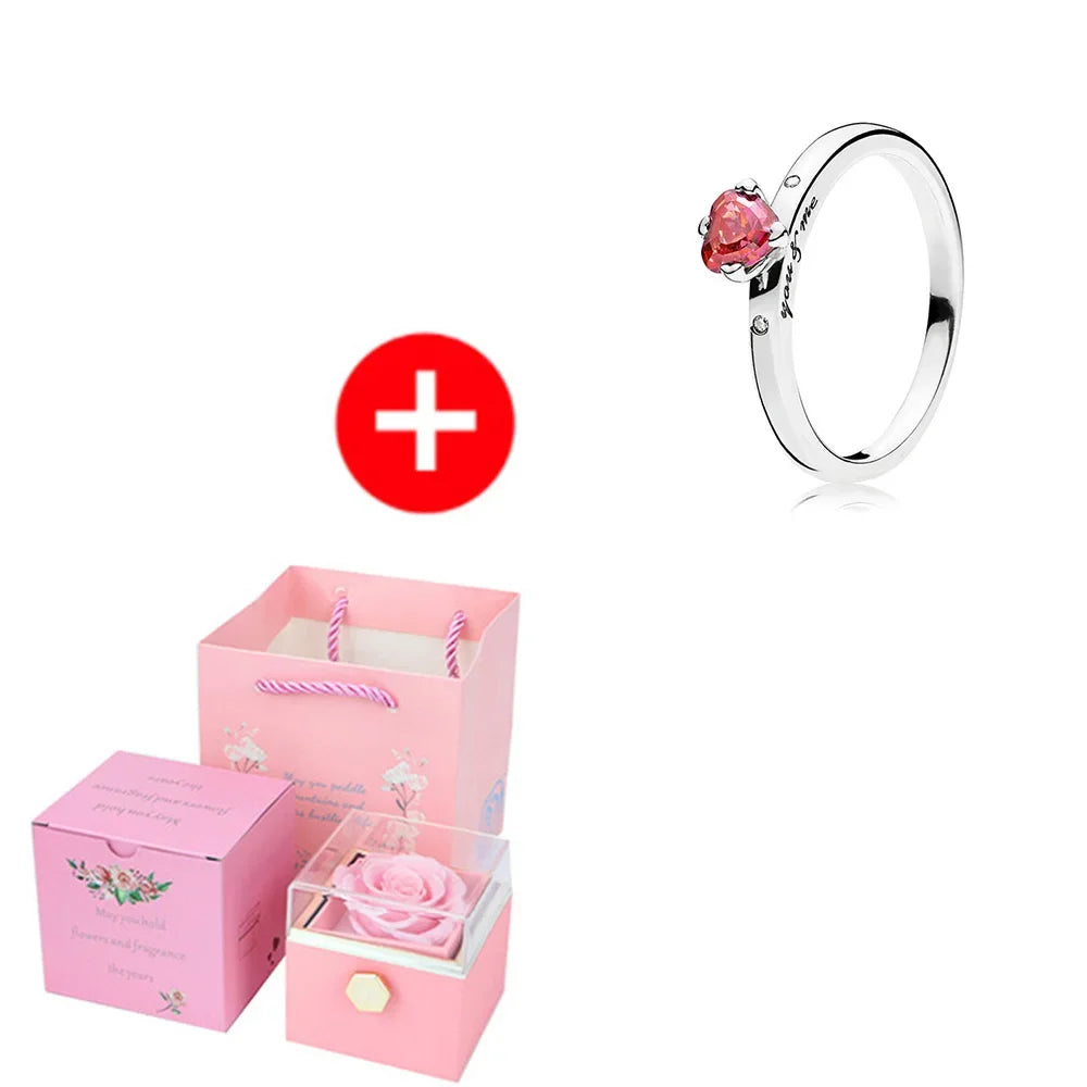 2024 New Valentine Eternal Rose Jewelry Ring Box Rotate Wedding Pendant Necklace Storage Case for Women Girlfriend SHOWLU FASHION STORE