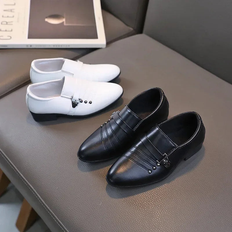 Children's Leather Shoes for Boys Toddler Kids Party Wedding Formal Performance Shoes School All-match Black White Loafers Shoes SHOWLU FASHION STORE
