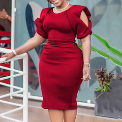 Elegant Dresses for Women O Neck Cold Shoulder Solid Package Hips Mid Calf Luxury Female Birthday Party Dinner Vestidos Mujer SHOWLU FASHION STORE