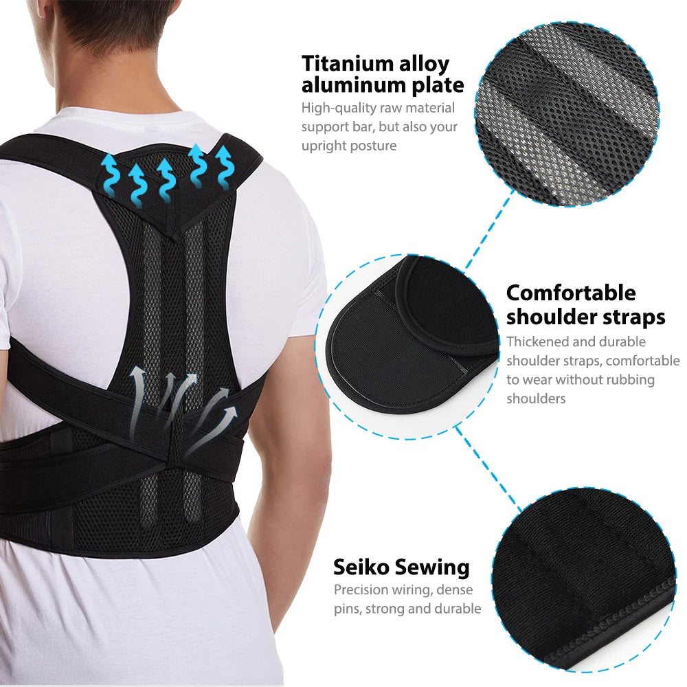 Back Brace Posture Corrector Belt for Women & Men Back Lumbar Support, Adjustable Shoulder Posture Support for Improve Scoliosis SHOWLU FASHION STORE