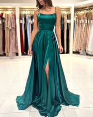 2024 New 3 Styles Simple Satin Bridesmaid Dress Cowl Neckline with Tieing Thin Straps Evening Dress Leg Slit  A-line Prom Dress SHOWLU FASHION STORE