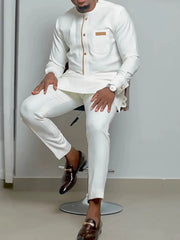 Mans Tracksuits Suits Set Kaftan Embroidered Long Sleeve Tops Pants 2Pcs Set Outfits Wedding Wear African Ethnic Casual Clothing