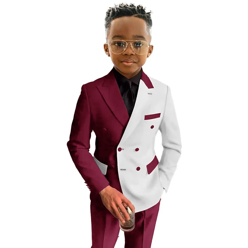 Boys Suit Fashion Wedding Tuxedo 2-piece Set Pointed Collar Jacket Double Breasted Blazer Pants for Party SHOWLU FASHION STORE