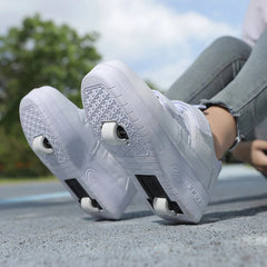Fashion Girls Boys Roller Skates Children Sneakers With Two Wheels Thick-soled Skateboard Shoes Kids Non-slip Chunky Shoes White SHOWLU FASHION STORE