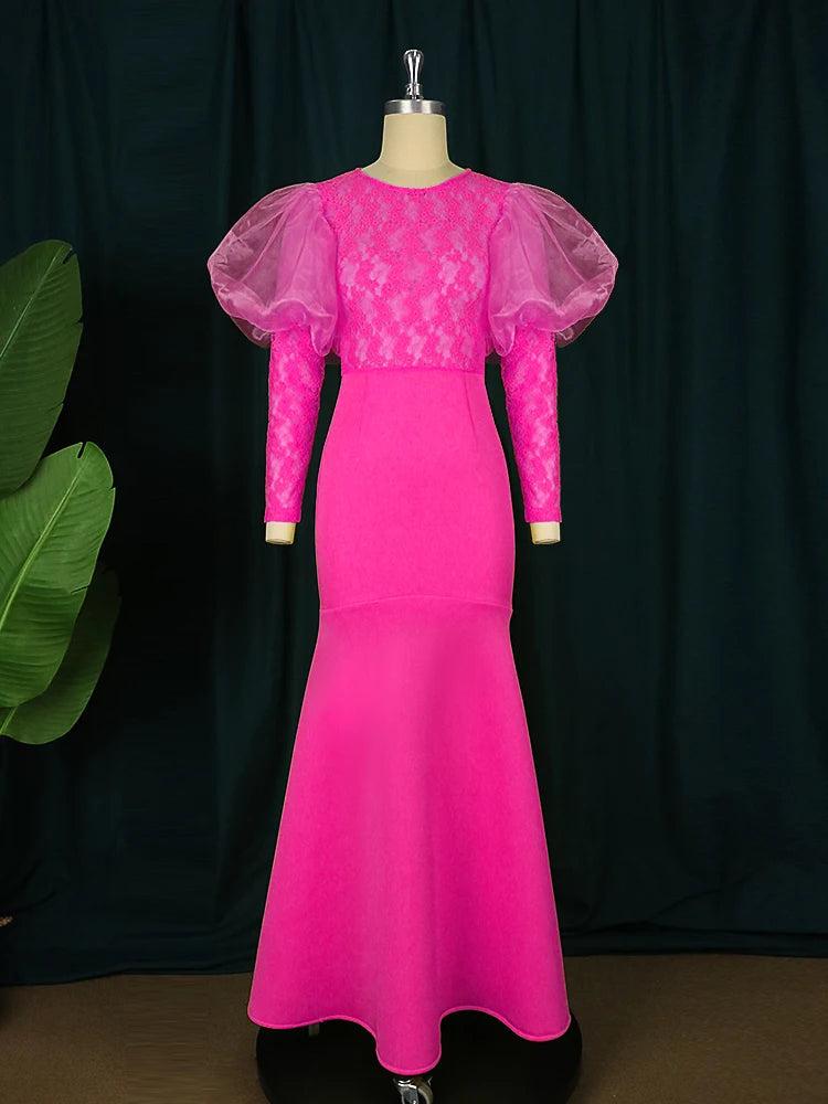 Women Long Wedding Evening Dresses See Through Lace Long Sleeve Mermaid Floor Length Maxi Gowns Large Size Celebrity Night Out SHOWLU FASHION STORE