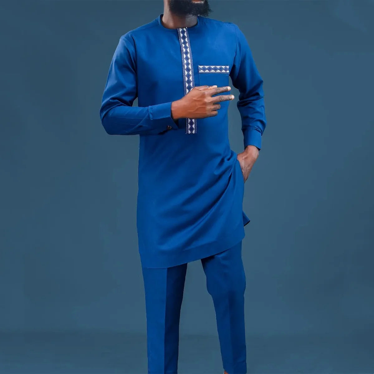 2025 New men's suit, white pocket, 2-piece set, luxury wedding casual suit, traditional African style of ethnic minorities