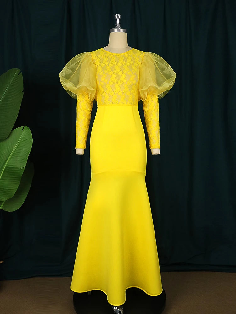 Women Long Wedding Evening Dresses See Through Lace Long Sleeve Mermaid Floor Length Maxi Gowns Large Size Celebrity Night Out SHOWLU FASHION STORE