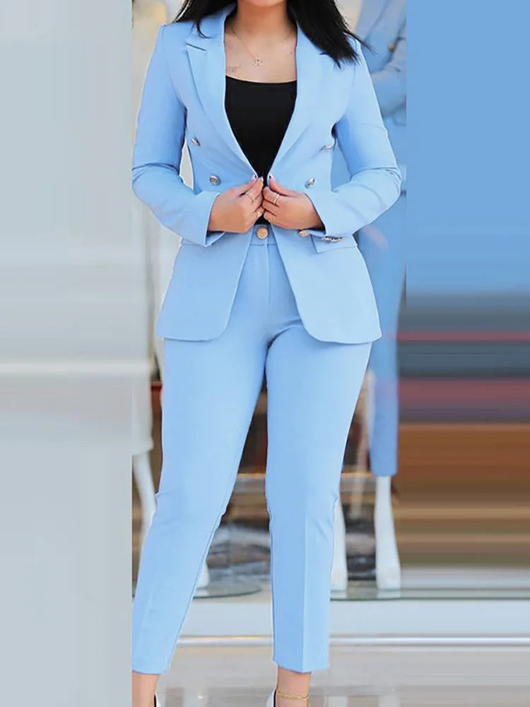 Women Two Pieces Pant Suits, Spring Autumn Loungewear Solid Fashion Matching Sets, 2023 Cardigan Top Pencil Pants Ladies Outfit SHOWLU FASHION STORE