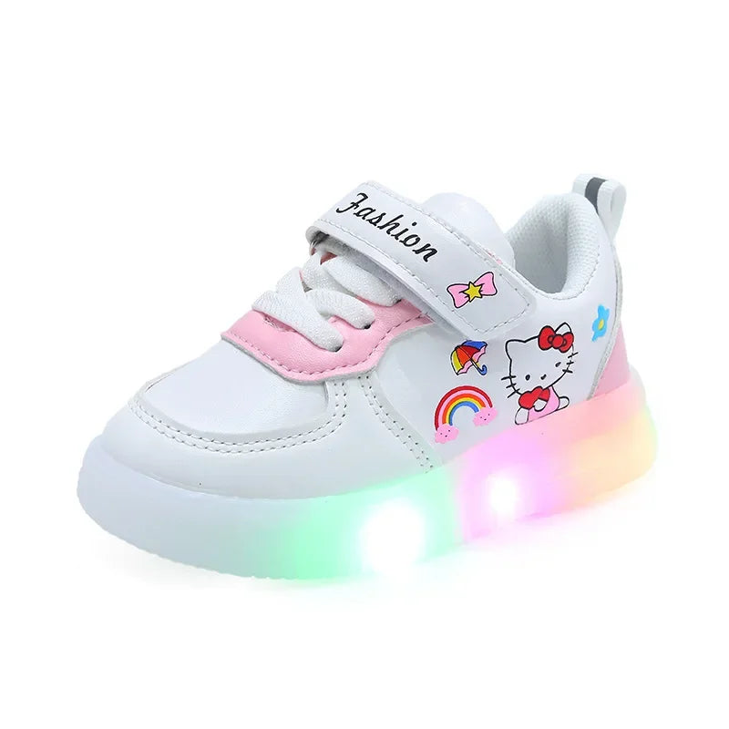 Sanrio LED Kids Shoes for Girls Cute Cartoon Hello Kitty Shoes Summer Girl Kawaii Shoes Soft Bottom Sneakers Casual Shoes SHOWLU FASHION STORE