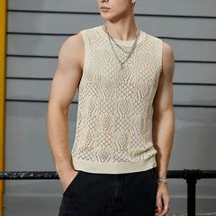 Beach Tops For Men Men'S Knitted Hollowed Out Vest Crew Neck Sleeveless Male Clothes With Designs Camiseta Sin Mangas Hombre SHOWLU FASHION STORE