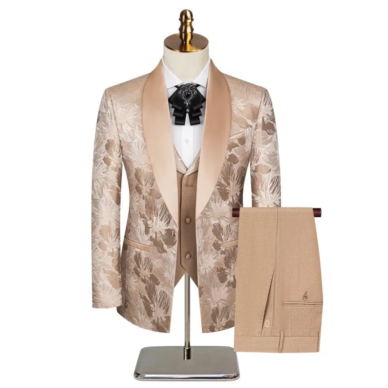 Elegant Wedding 3 Piece Jacket Pants Vest Full Set Luxury Single Breasted Peak Lapel Purple Male Clothing Men's Suits Blazer SHOWLU FASHION STORE
