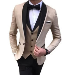 Casual Solid 3 Piece Men Wedding Suits Slim Fit Shawl Lapel Blazer Vest Pants Formal Business Groom Tuxedos Party Costume Homme