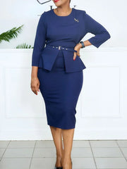 Elegant Church Dresses for Women Peplum Hidden Belly Long Sleeves Midi Classy Modest Female African Gowns Office Ladies New Fall SHOWLU FASHION STORE