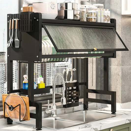 Multi Organizer Cabinet 3-Tier Kitchen Drain Shelf Steel Over The Sink Dish Drying Rack Large Over The Sink Dish Rack with Cover