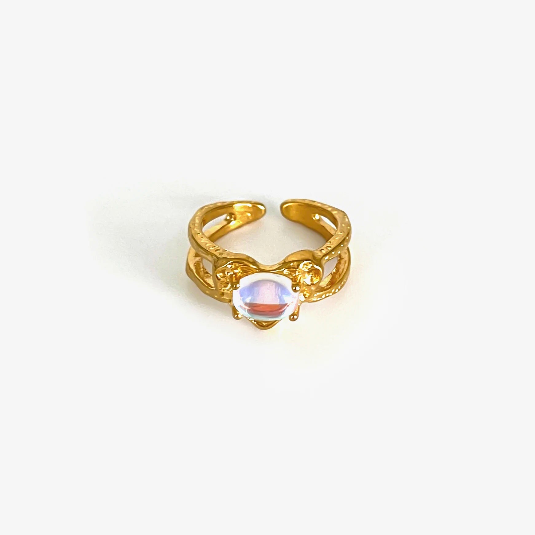 Peri'sbox Vintage Elegant Gold Plated Geometric Moonstone Zircon Rhinestone Open Rings for Women Party Daily Jewelry Waterproof SHOWLU FASHION STORE