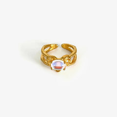Peri'sbox Vintage Elegant Gold Plated Geometric Moonstone Zircon Rhinestone Open Rings for Women Party Daily Jewelry Waterproof SHOWLU FASHION STORE
