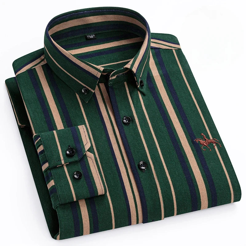 Plus size 6XL 100%cotton korean fashion long-sleeve shirts for men slim fit formal plain shirt striped houndstooth plaid clothes SHOWLU FASHION STORE