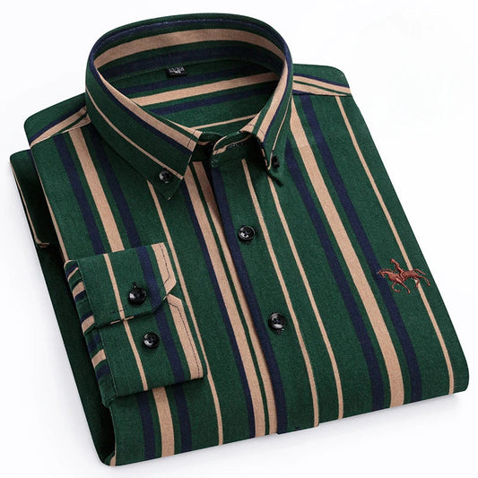 Plus size 6XL 100%cotton korean fashion long-sleeve shirts for men slim fit formal plain shirt striped houndstooth plaid clothes SHOWLU FASHION STORE