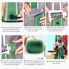 Rotary Cheese Grater Shredder Multifunction 5 in 1 Kitchen Manual Speed Round Mandolin Food Slicer Vegetable Shooter YY117