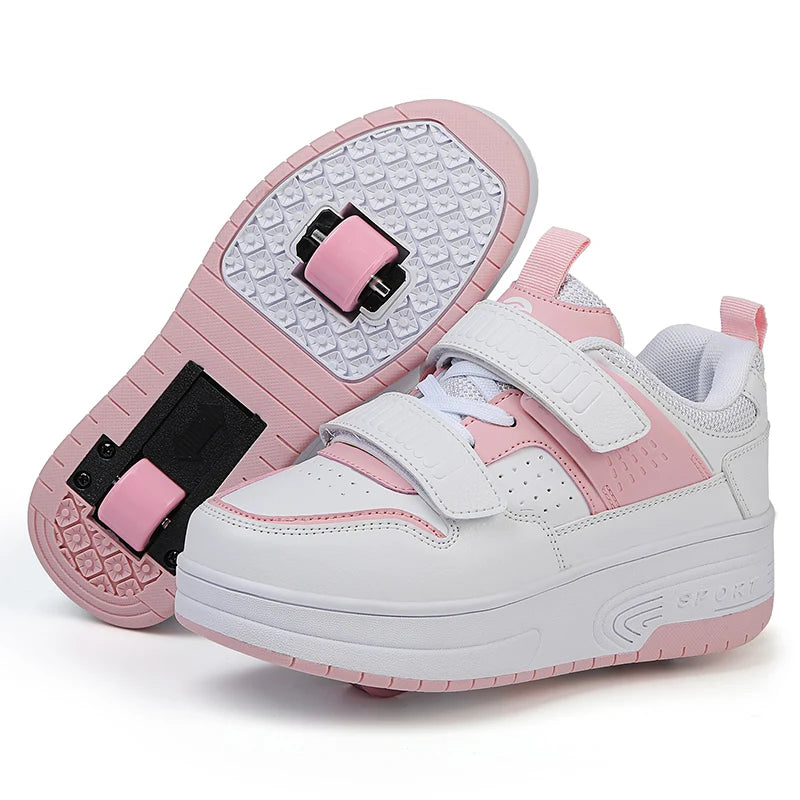 Fashion Girls Boys Roller Skates Children Sneakers With Two Wheels Thick-soled Skateboard Shoes Kids Non-slip Chunky Shoes White SHOWLU FASHION STORE