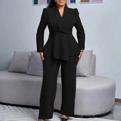 2 Two Piece Wide Leg Pant Suit for Women Formal Pants Set Elegant Wedding Party Dress Office Work Business Outfits Formal Wear SHOWLU FASHION STORE