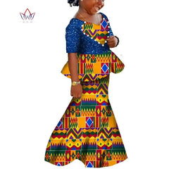 African Kids Dresses African Dashiki Print Cotton Wax Matching Dresses Africa Children Summer Plus Size Clothing WYT529