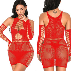 Fat Plus Size Dress Lady Lingerie Erotic Open Cup Crotchless Halter Costumes Sleeve Fishnet Backless Buttock Sexy Women Games SHOWLU FASHION STORE