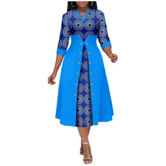 Africa Ankara Printed Fabric Women's Dress V Neck Sexy Double Hem Splicing Clash Color Model Skirt 2425190 SHOWLU FASHION STORE