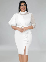 Plus Size White Dress for Women O Neck Beading Patchwork Peplum Bodycon Evening Birthday Event Party Gowns 4XL Outfits Summer SHOWLU FASHION STORE