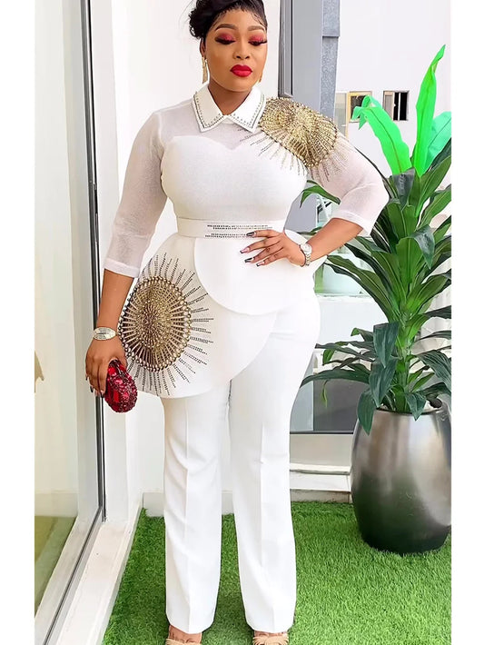 2 Piece Set Africa Clothes 2024 New Dashiki African Summer Fashion Suits Top And Trousers Plus Size Party Clothing for Lady SHOWLU FASHION STORE