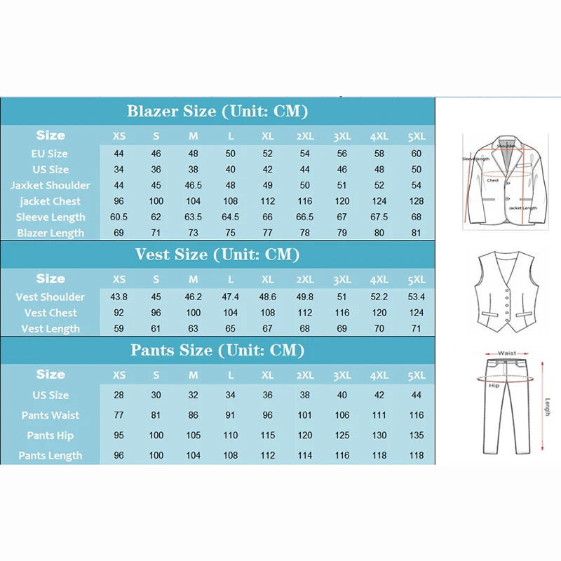 New Light Blue Men Suits 3 Piece Jacket Pants Vest Single Breasted Notch Lapel Formal Wedding Blazer High Quality Costume Homme SHOWLU FASHION STORE