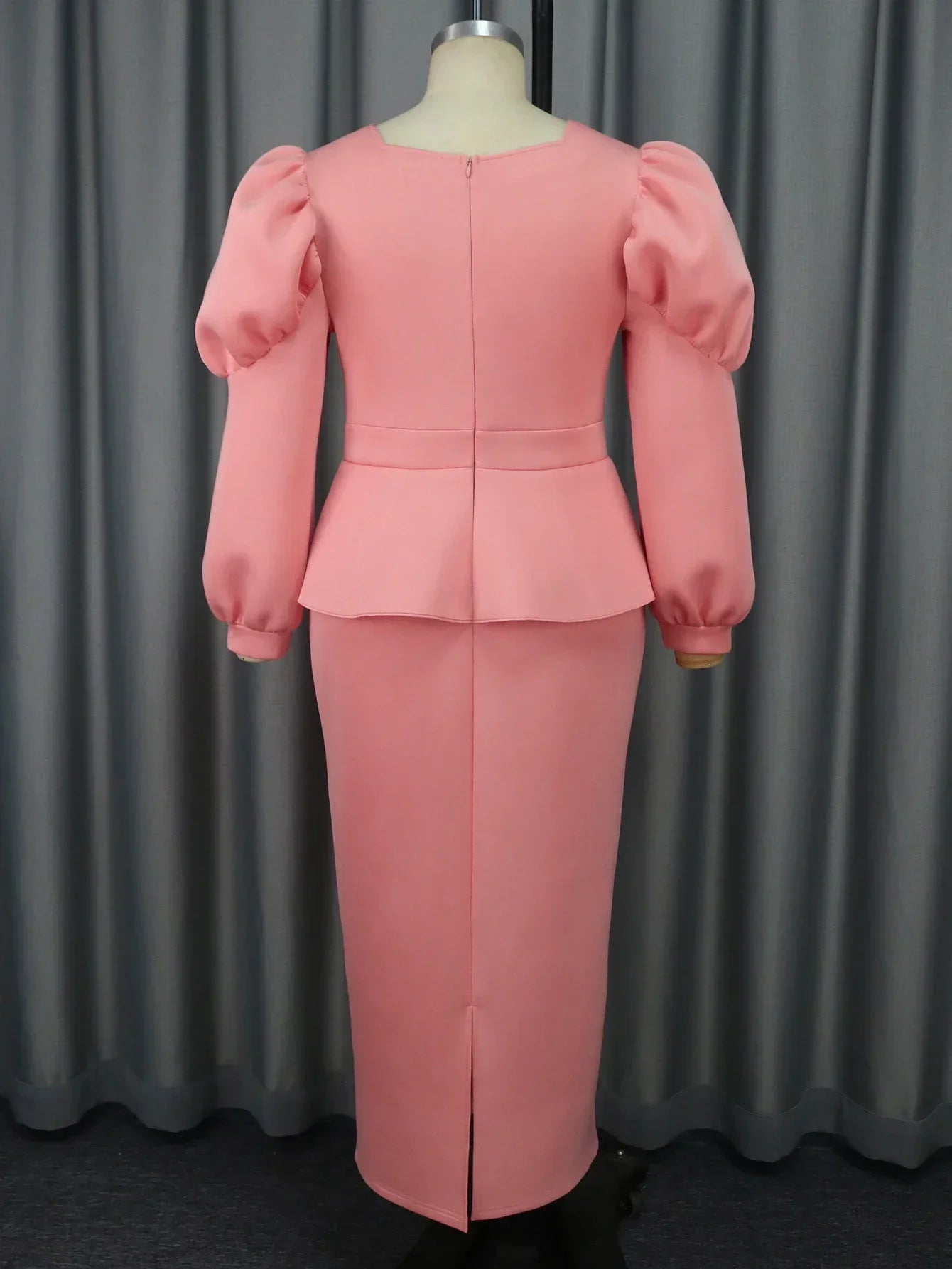 Pink Long Dresses for Women Long Sleeve High Waist Ruffles Peplum Package Hip Evening Banquets Birthday Party Outfits 2024 New SHOWLU FASHION STORE
