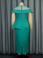 AOMEI Elegant Green Long Dresses Women O Neck Cape Sleeve Appliques Sheath Peplum Package Hip Evening Birthday Banquets Outfits SHOWLU FASHION STORE