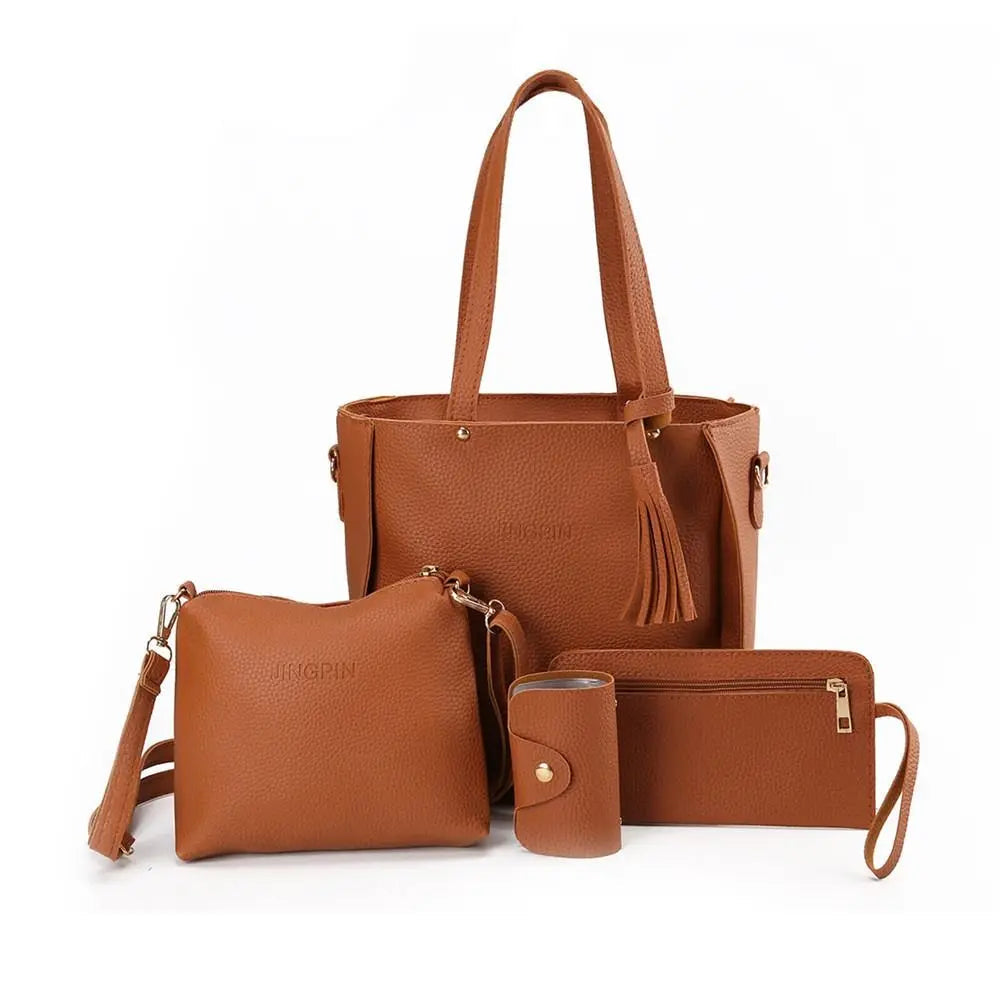 4Pcs/set Leather Crossbody Bags Women Bag Set Pattern Portable Fashion Shoulder Bags Purse Ladies PU Crossbody Bag SHOWLU FASHION STORE