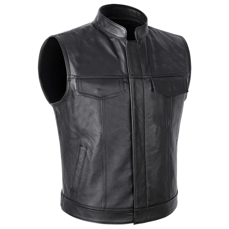 Autumn Winter Men's Faux Leather Waistcoat Classical Men Stand Collar Motorcycle Biker Leather Vest Stylish Clothing SHOWLU FASHION STORE