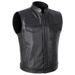 Autumn Winter Men's Faux Leather Waistcoat Classical Men Stand Collar Motorcycle Biker Leather Vest Stylish Clothing SHOWLU FASHION STORE