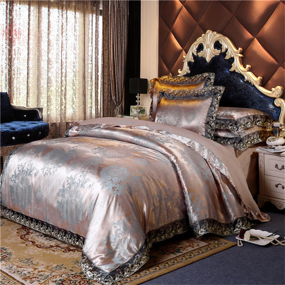 Nordic Satin Jacquard Duvet Cover Set Luxury Flower Bedding Set Adlut Quilt Cover Pillowcases Sheet Twin Queen King Home Texiles SHOWLU FASHION STORE