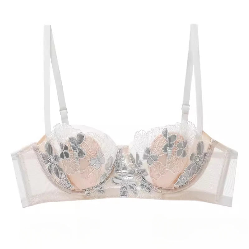 Rabbit Ears Big Chest Small Thin Bra French Underwear Soft Underwire Sexy European and American Embroidery Bra Set for Women SHOWLU FASHION STORE