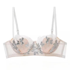 Rabbit Ears Big Chest Small Thin Bra French Underwear Soft Underwire Sexy European and American Embroidery Bra Set for Women SHOWLU FASHION STORE