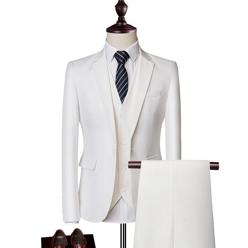 Mens Business Casual (suit + Vest + Trousers) Wedding Suit High-quality Handsome European and American Suit Pink Three-piece Set SHOWLU FASHION STORE
