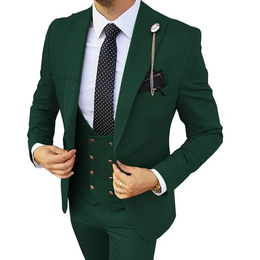 Formal Men 3 Piece Wedding Suits Groom Tuxedos Slim Fit Business Suits Peak Lapel Jacket Costume Homme (Blazer+Pants+Vest) SHOWLU FASHION STORE